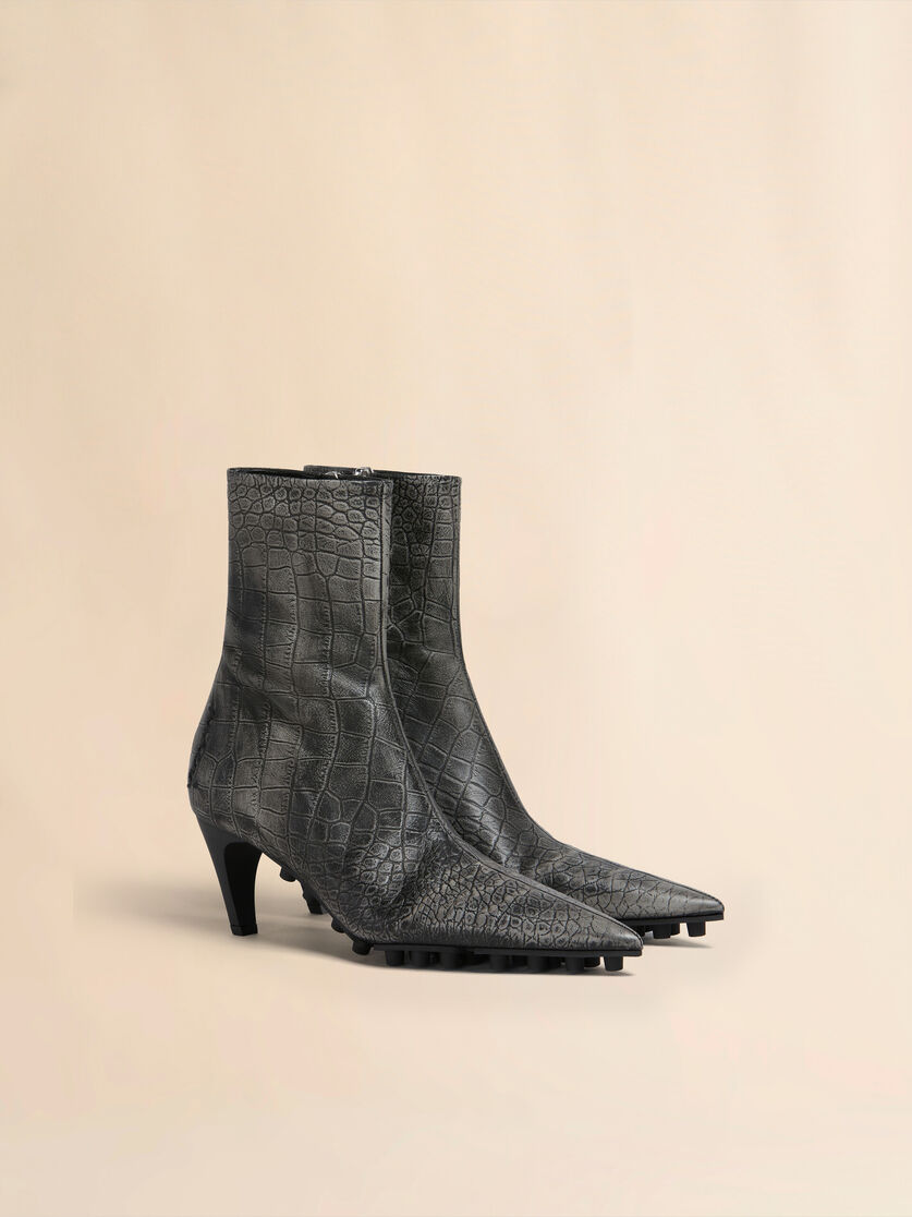 Spike ankle boot in crocodile print leather - Boots - Image 2