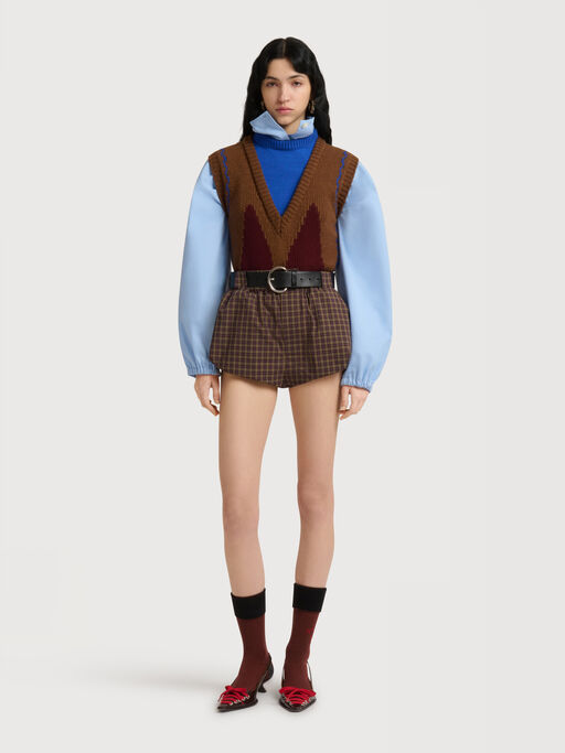 Purple poplin bloomers with checked pattern - Pants