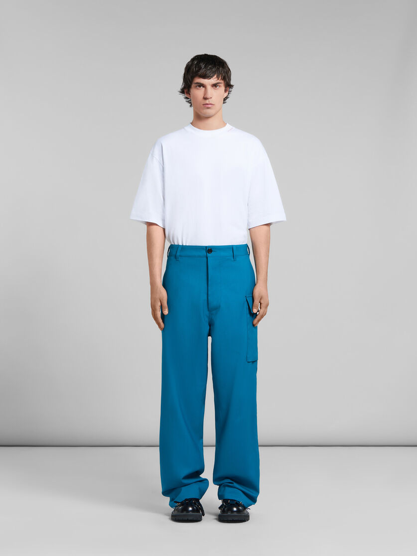 Teal tropical wool trousers with utility pocket - Pants - Image 2