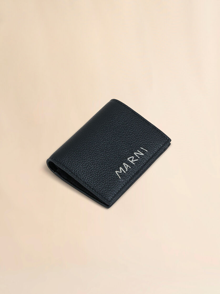 Black leather bifold wallet with Marni mending | Marni 