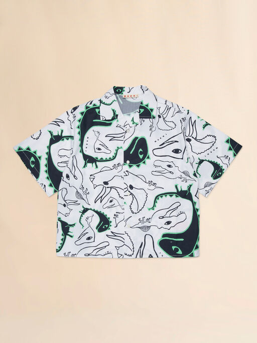 Camicia in cotone bianco con stampa Dinosauri - Camicie