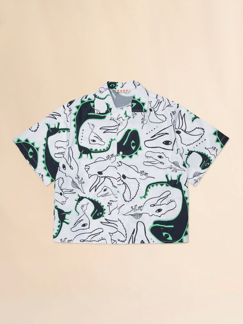 Camicia in cotone bianco con stampa Dinosauri, Image 1