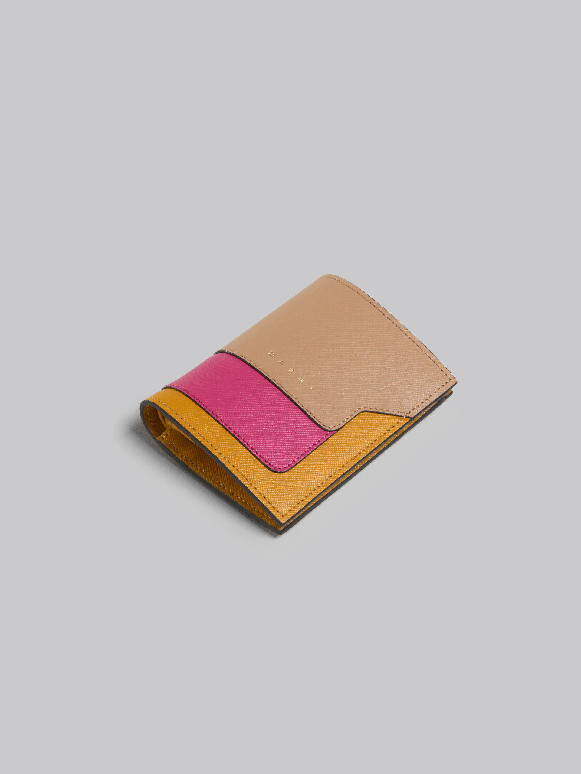 Beige pink and orange saffiano leather bi-fold wallet | Marni