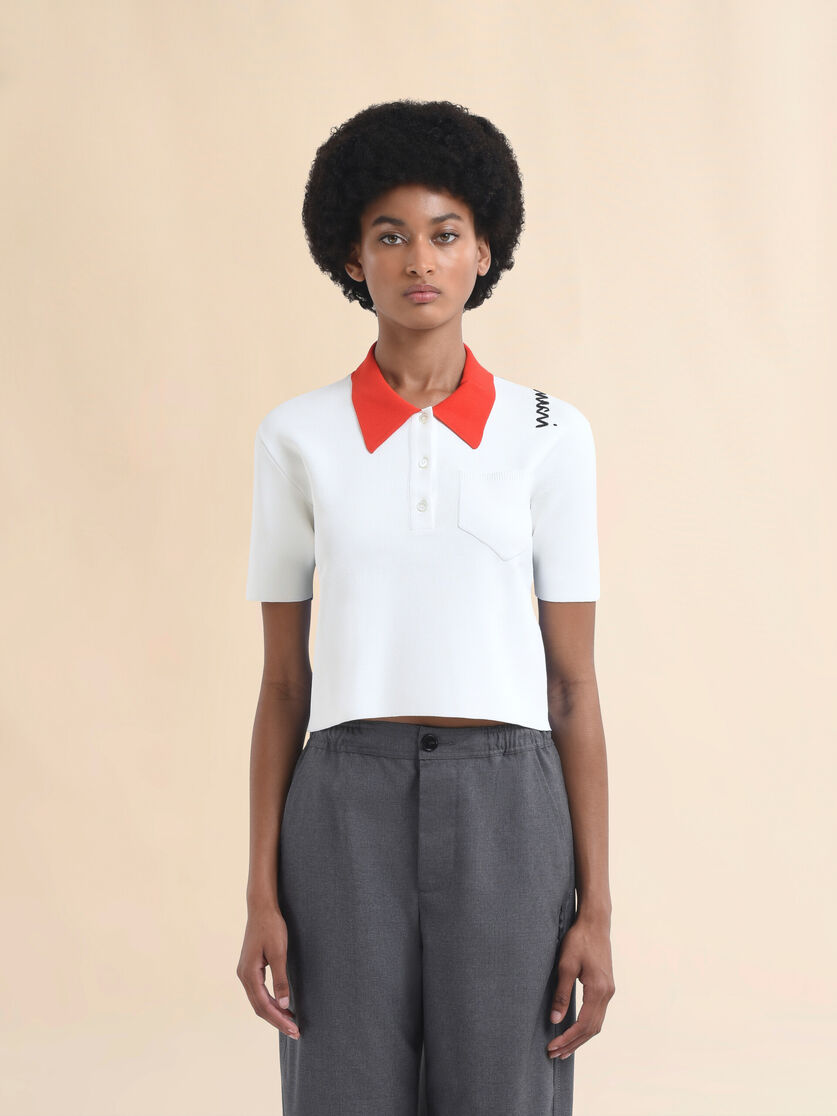 White technical viscose polo with contrasting back panel - Shirts - Image 2