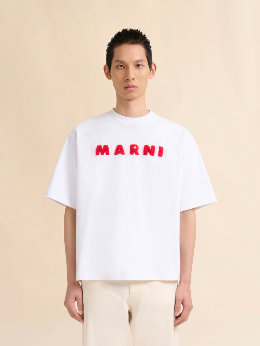 White cotton T-shirt with mohair patches - Shirts - Image 2