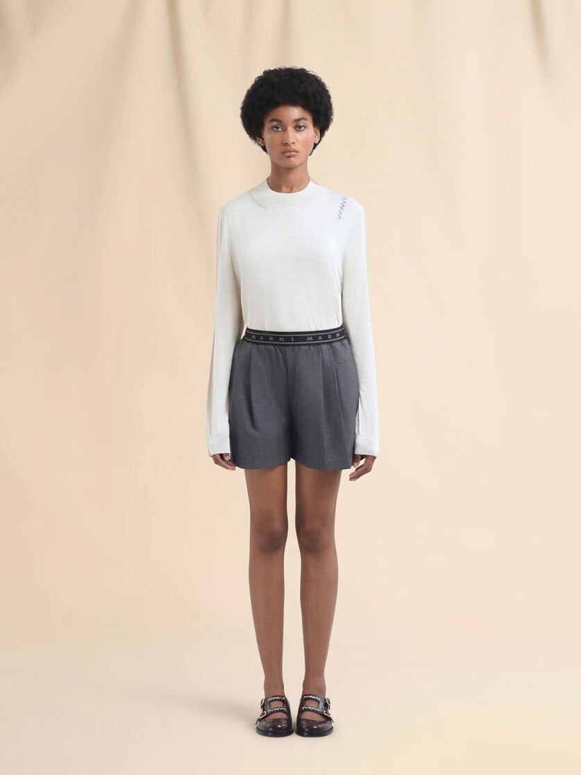 Grey wool shorts with Marni Symbol - Pants - Image 2