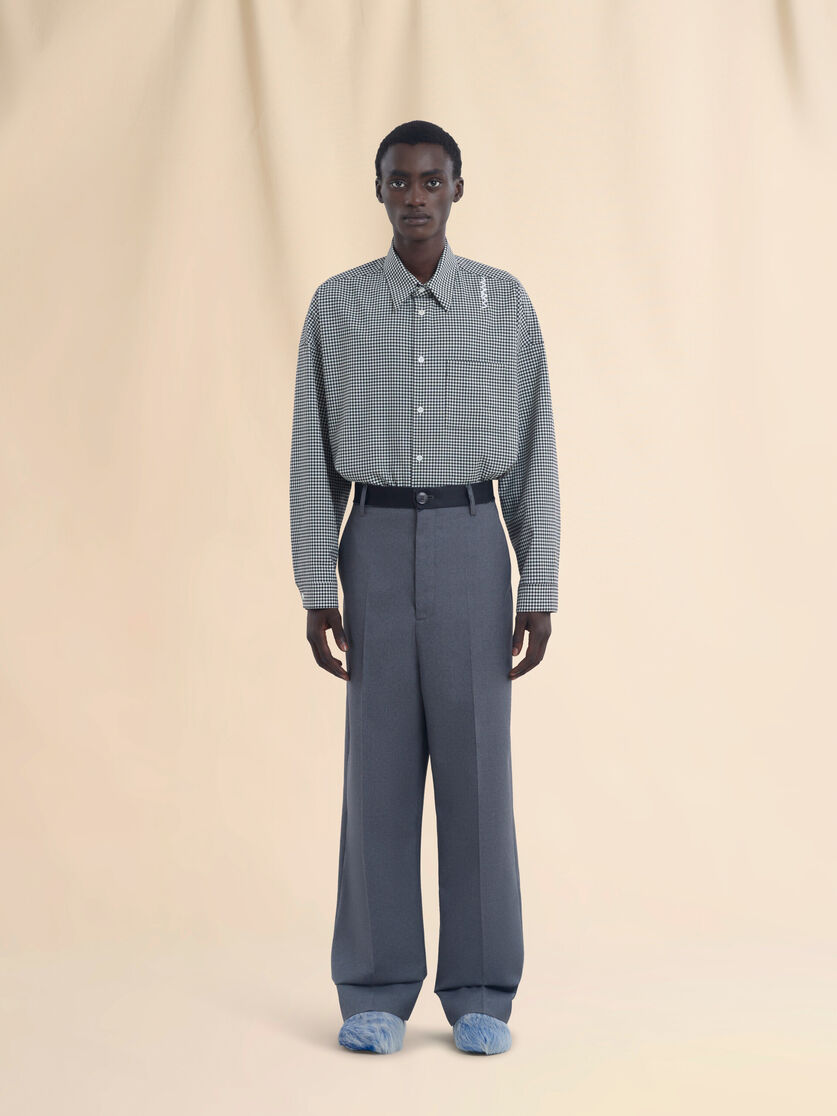 Grey tropical wool trousers with contrasting waistband - Pants - Image 2