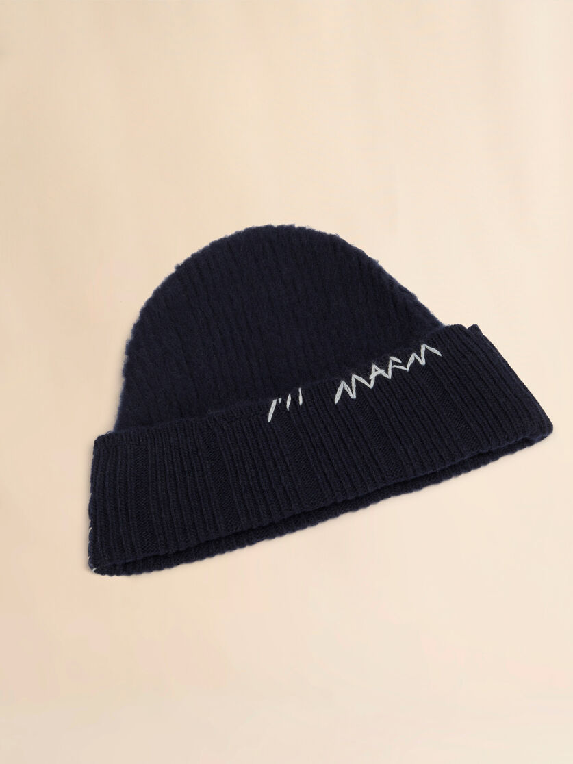 Deep blue wool-cashmere beanie with Marni Mending - Hats - Image 3