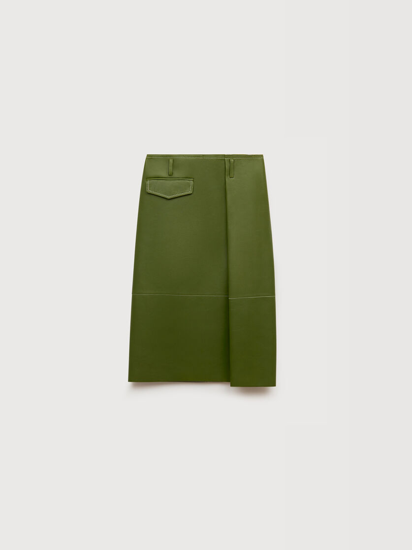 Green bonded nappa leather midi skirt with pocket, Image 1