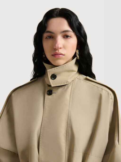 Beige nylon trench coat with belt - Jackets