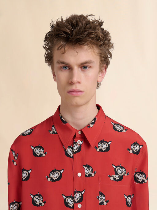 Orangefarbenes Hemd aus Viskose mit Wolfs-Print - Hemden