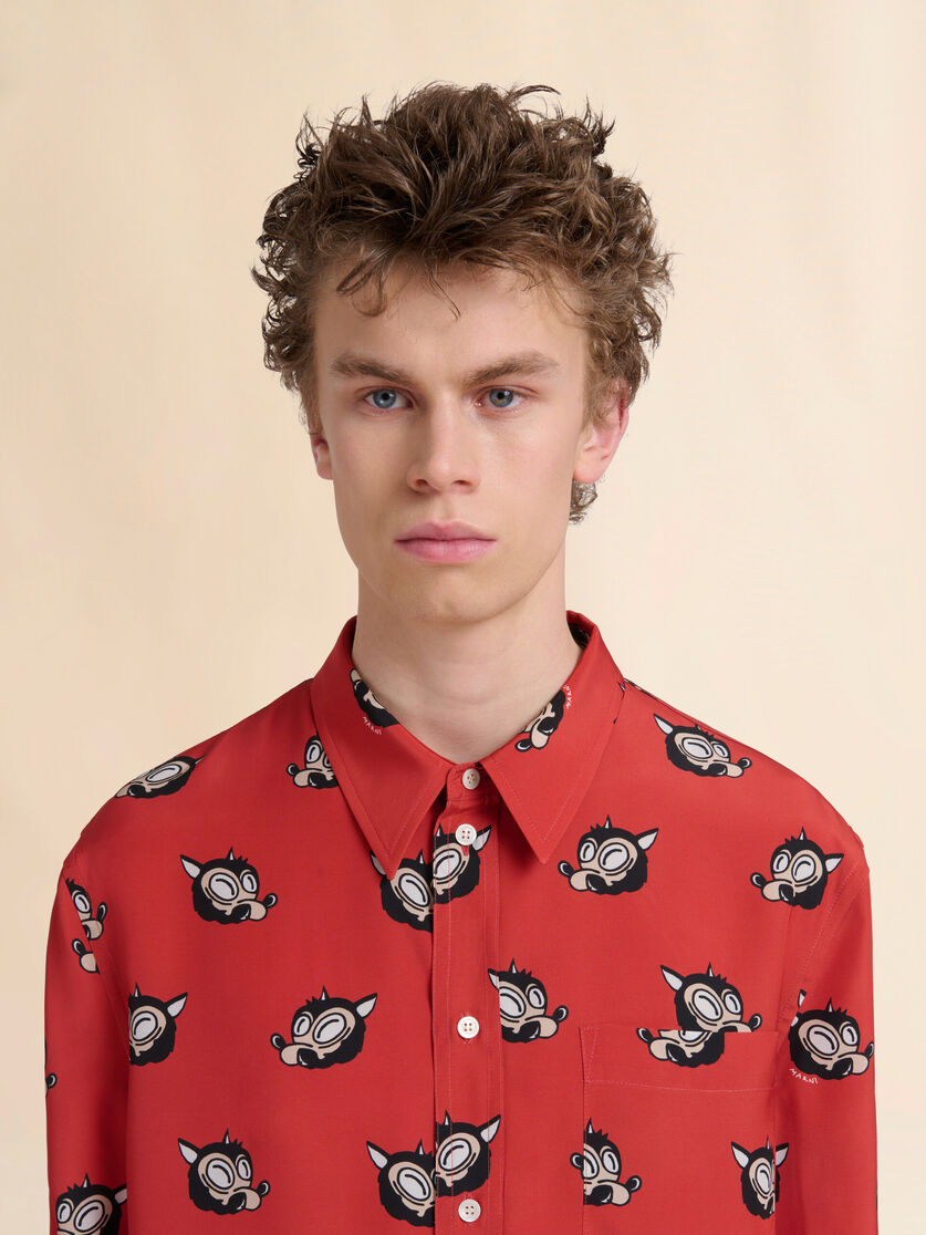Orange viscose shirt with Wolves print - Shirts - Image 4