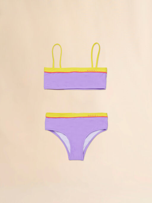 Purple nylon bikini with colour-block trims - kids
