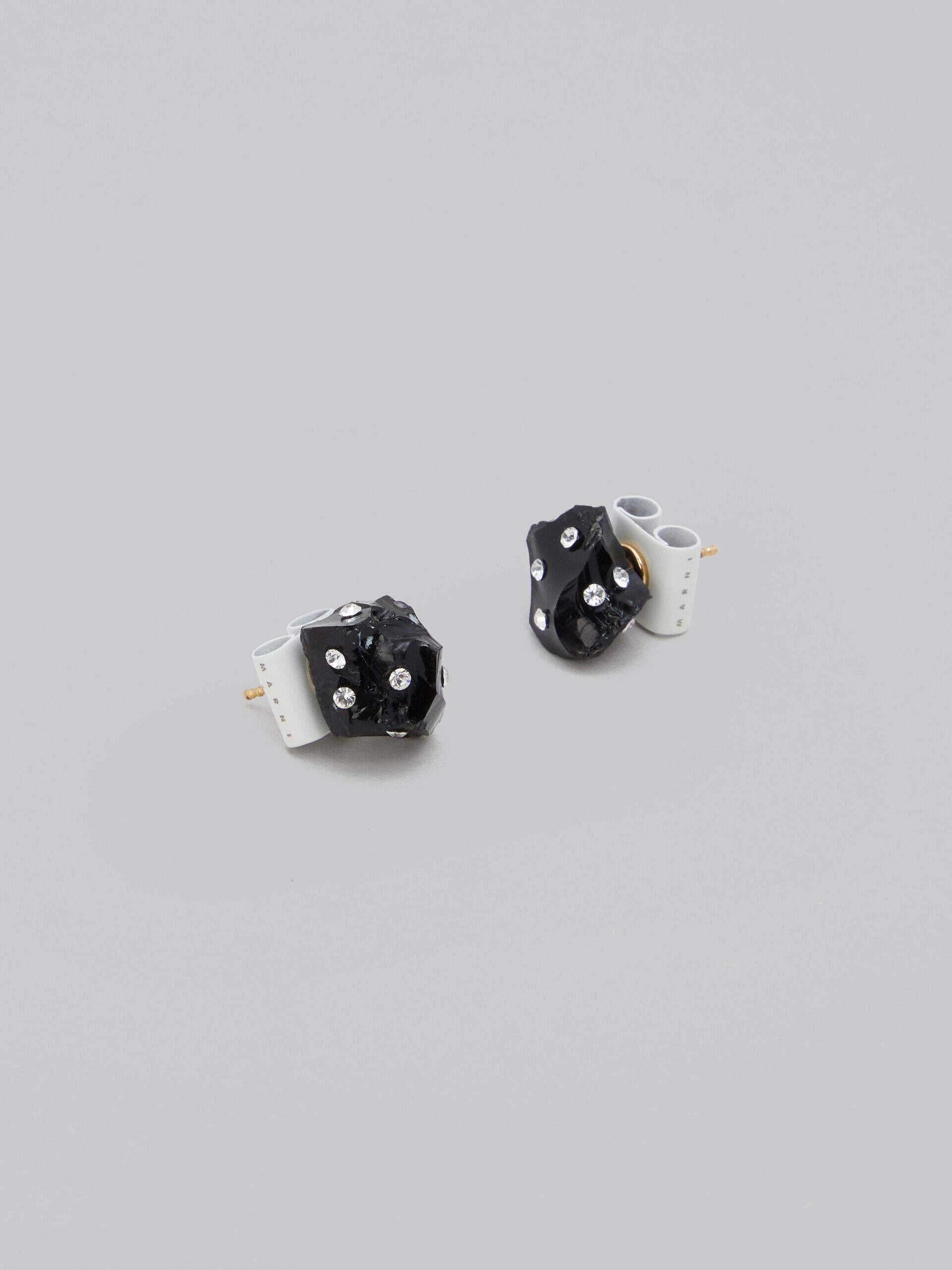Black obsidian stud earrings with rhinestone polka dots Marni