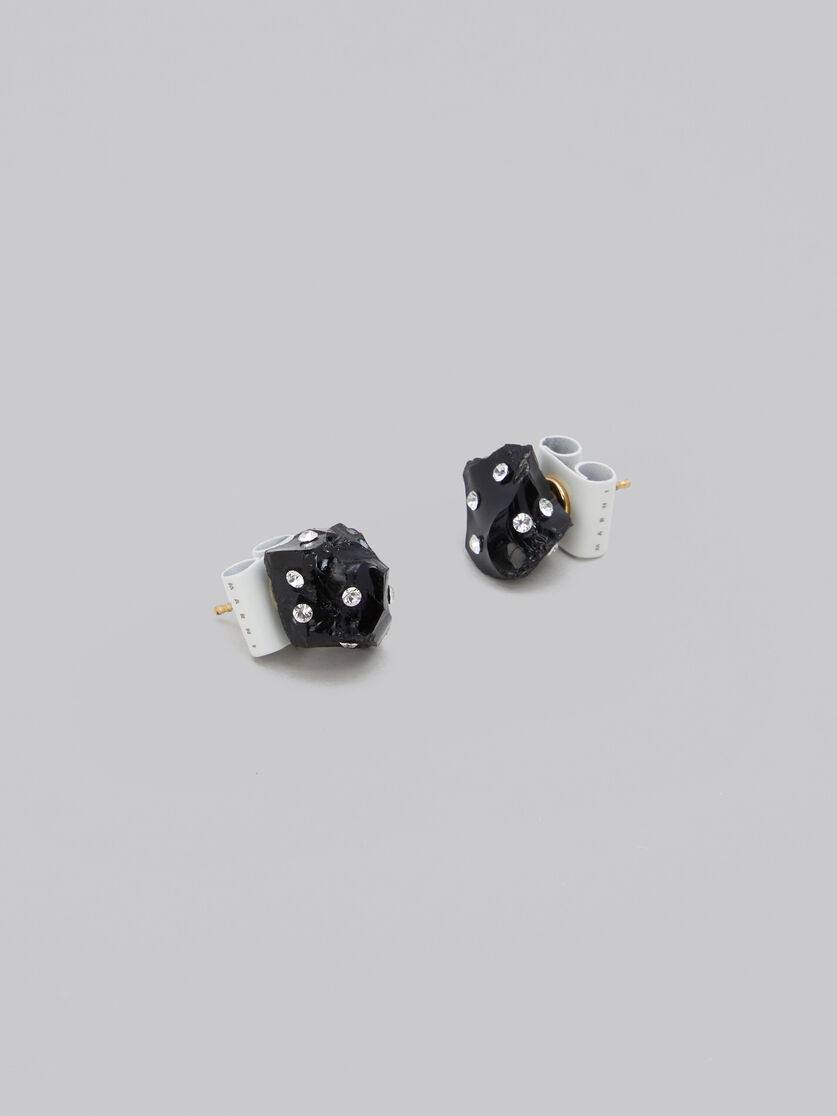 Black obsidian stud earrings with rhinestone polka dots - Earrings - Image 4