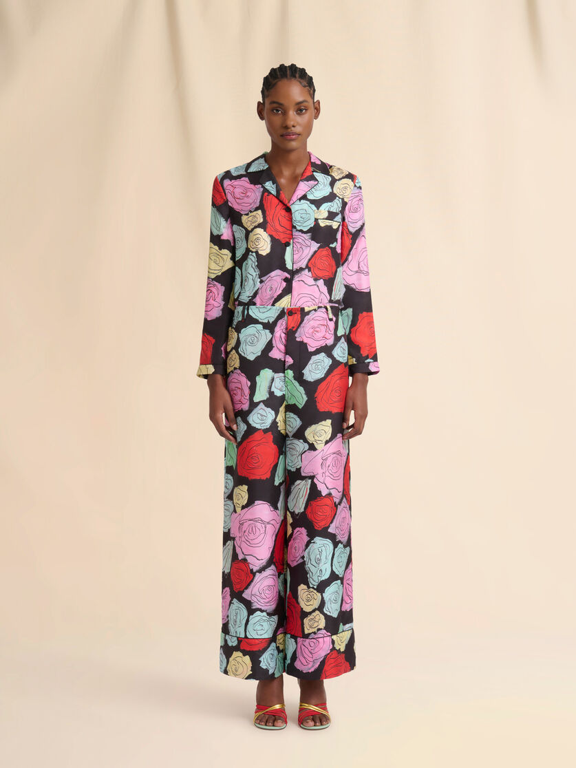 Black silk palazzo trousers with Orion print - Pants - Image 2