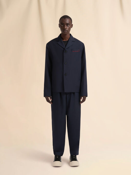 ディープブルー シングルブレストウール製ジャケット マルニシンボル入り - ジャケット