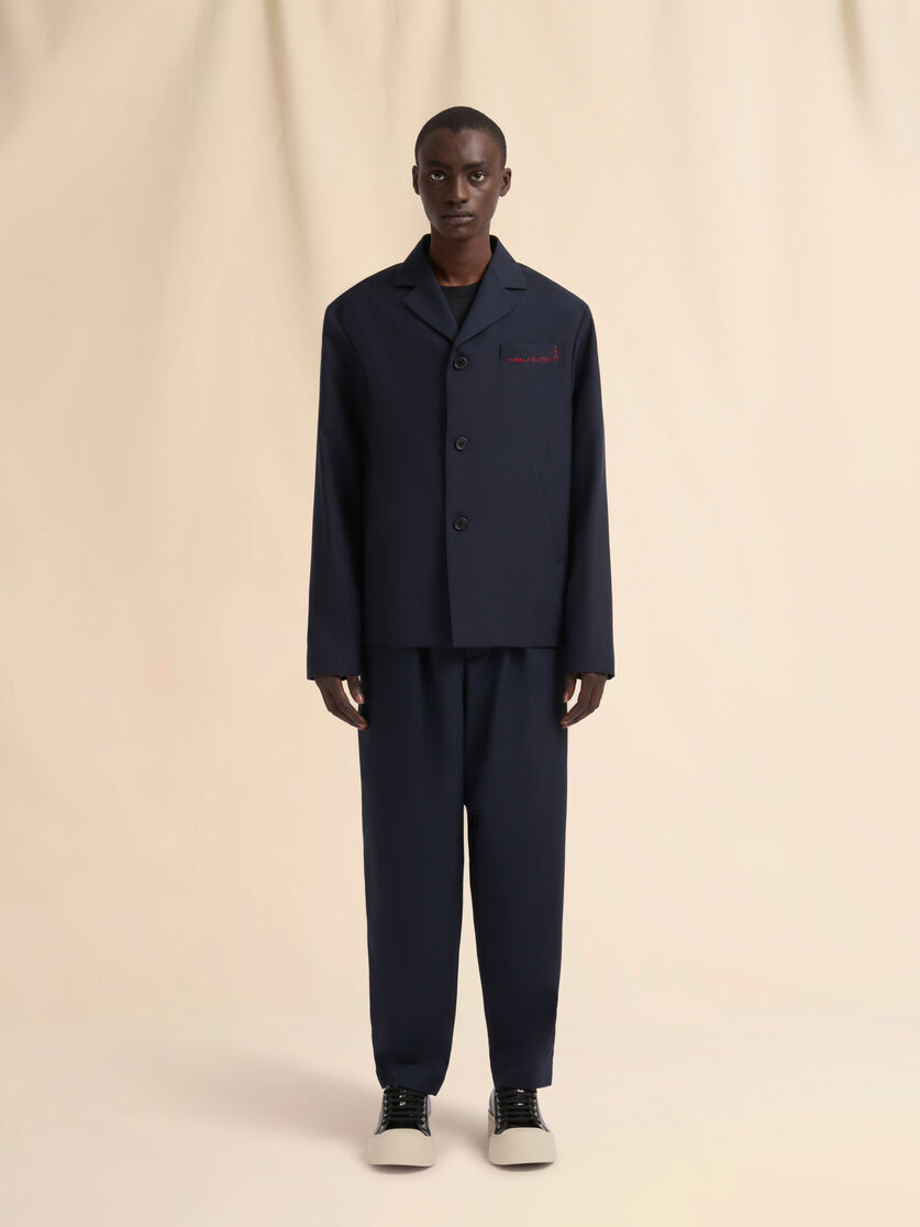 Deep blue single breasted wool jacket with Marni Symbol, Image 2