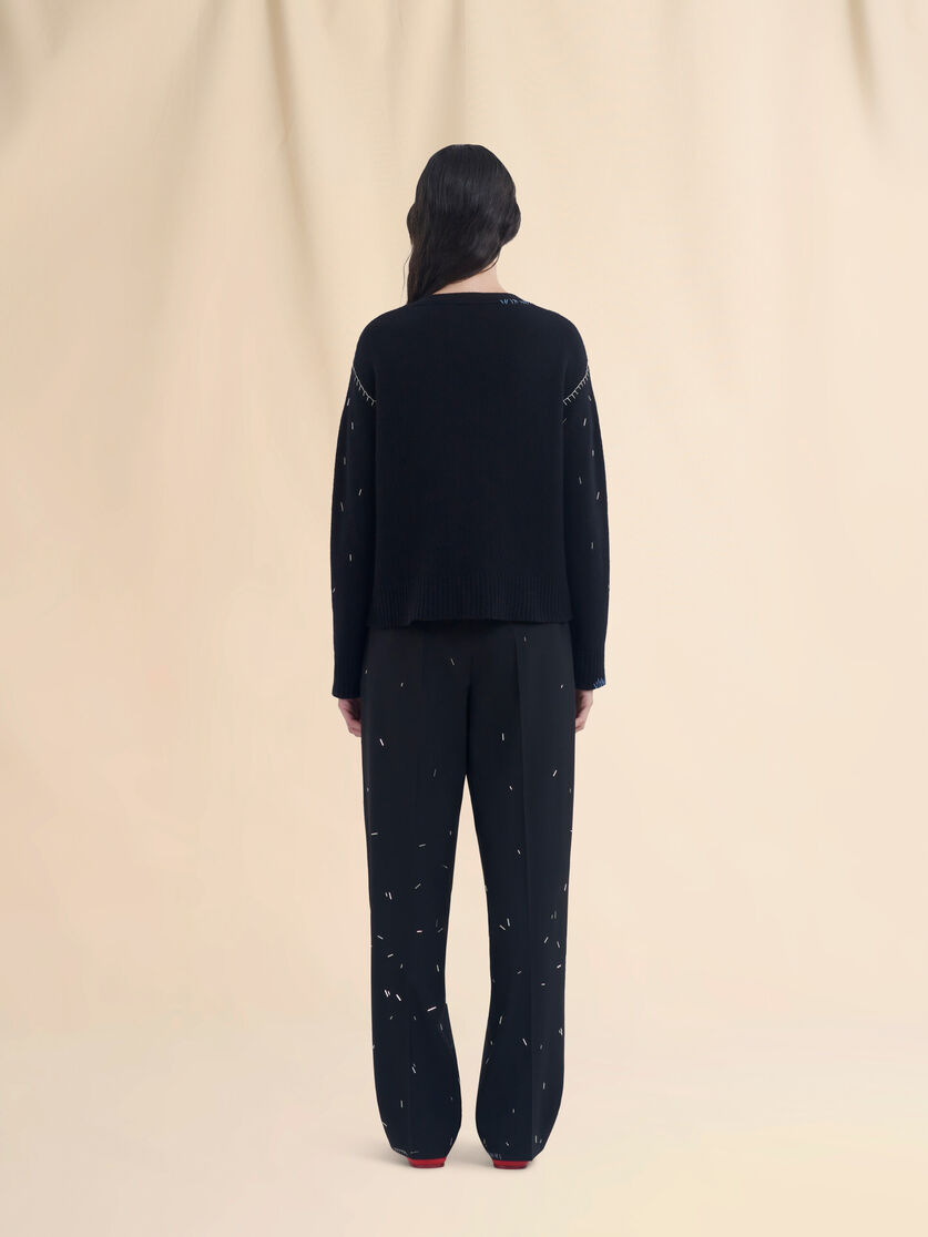 Black straight cut wool trousers with bead detail - Pants - Image 3