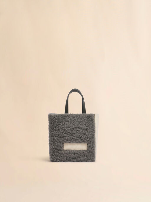 グレー クリーム シアリング＆レザー製 Museo ソフトミニバッグ - ショッピングバッグ