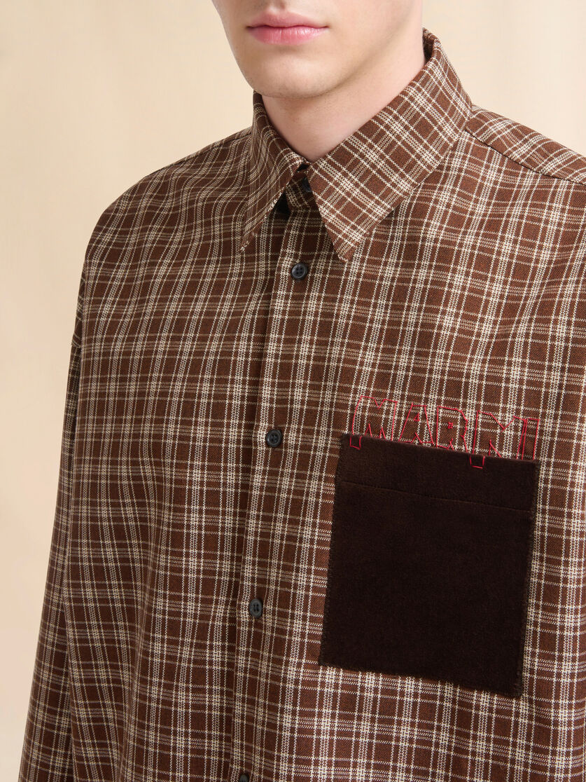 Brown wool shirt with Marni Mending logo - Shirts - Image 4