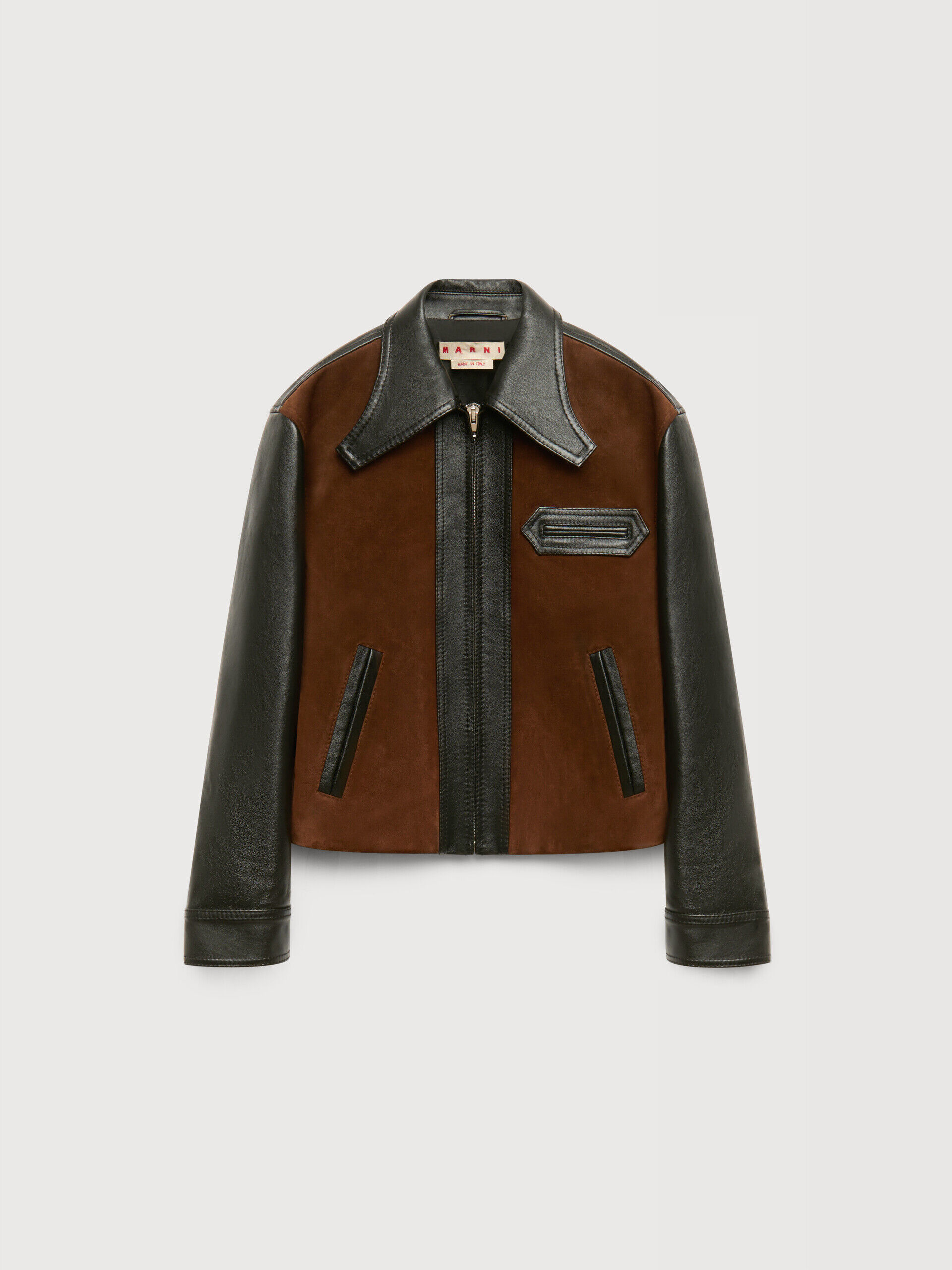 Black leather jacket with crust front | Marni