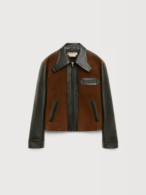 Black leather jacket with crust front - Jackets