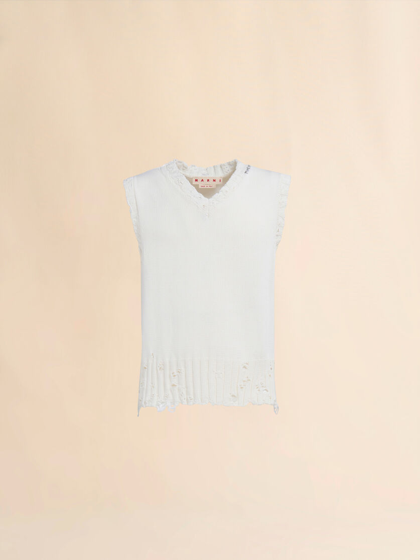 Black cotton V-neck vest - Pullovers - Image 1