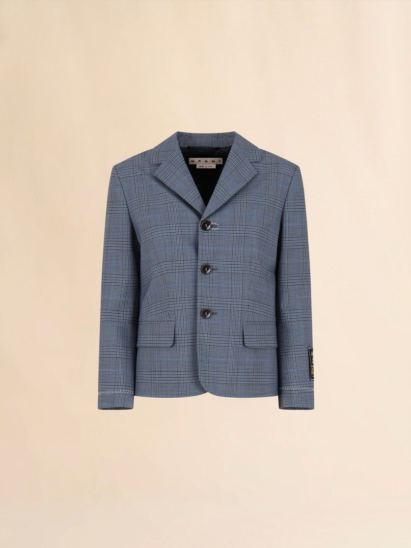 Blaue kurze Jacke aus Prince of Wales-Wolle - Jacken - Image 1