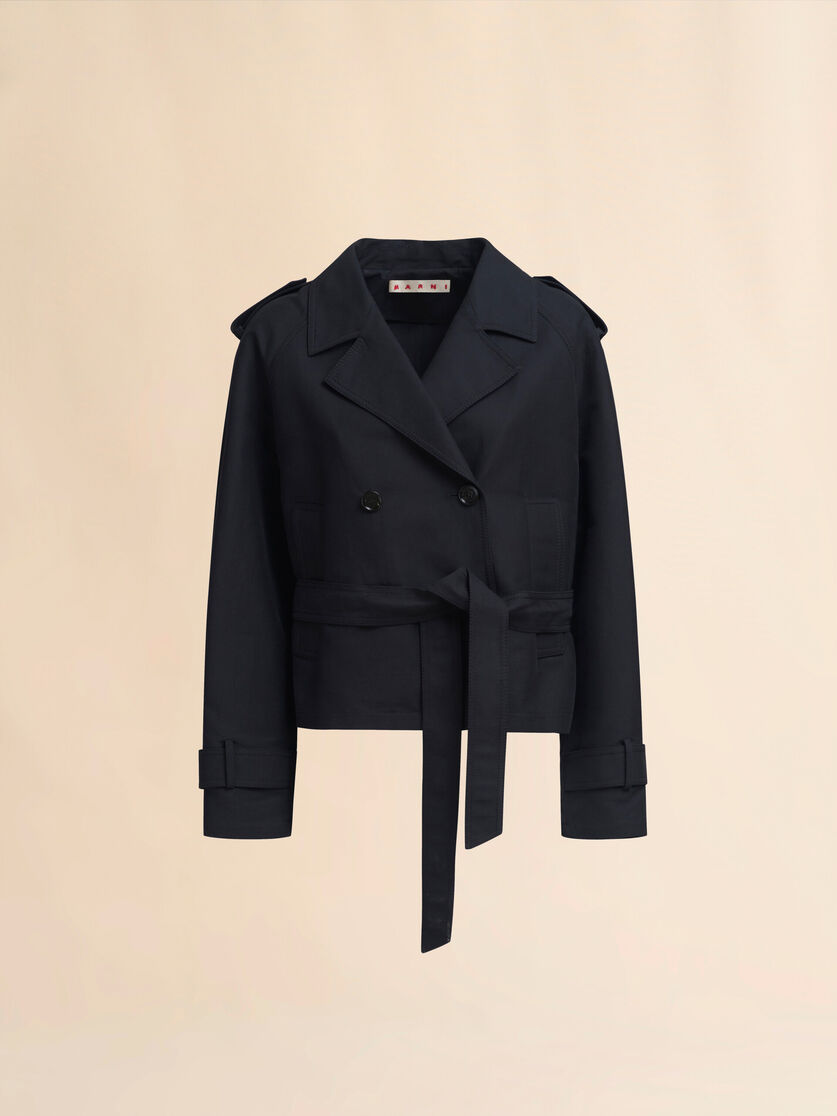 Trench-coat court en coton noir avec broderie Marni Symbol - Manteaux - Image 1