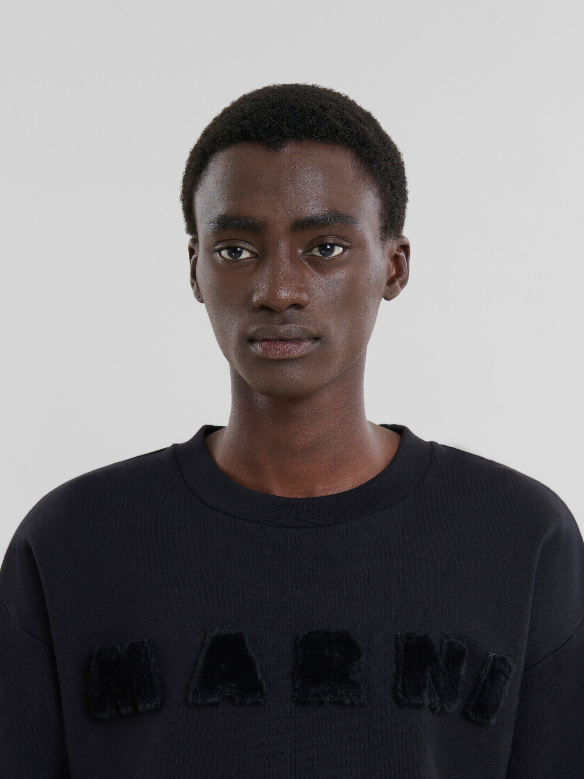 Black organic cotton sweatshirt with Marni logo | Marni