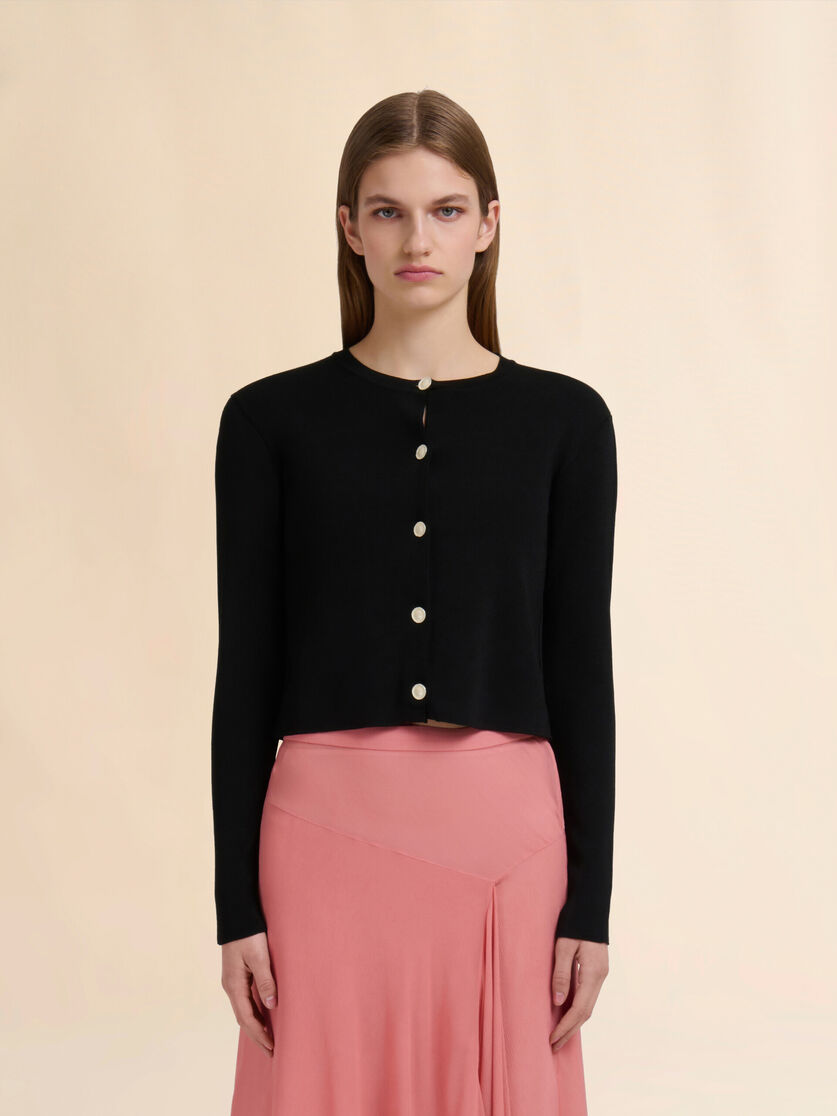 Black viscose half-and-half cardigan - Pullovers - Image 2