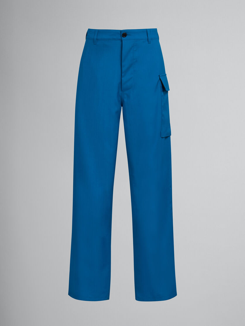 Pantaloni in fresco lana blu petrolio con tasche cargo - Pantaloni - Image 1