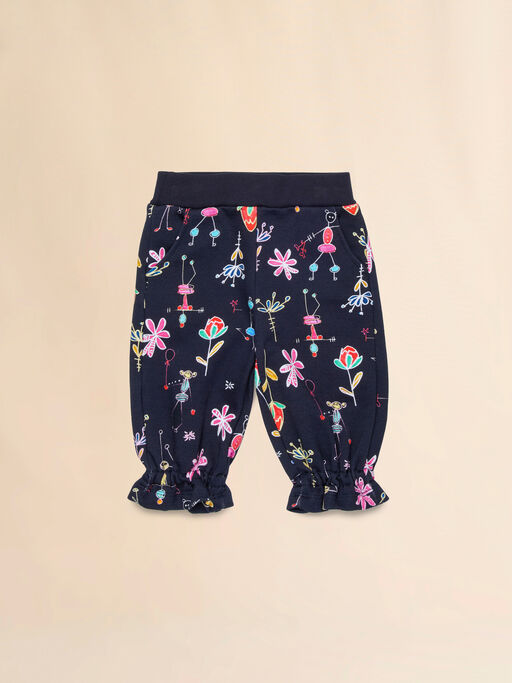 Deep blue cotton joggers with Fiorellini/Stecchini print - Pants