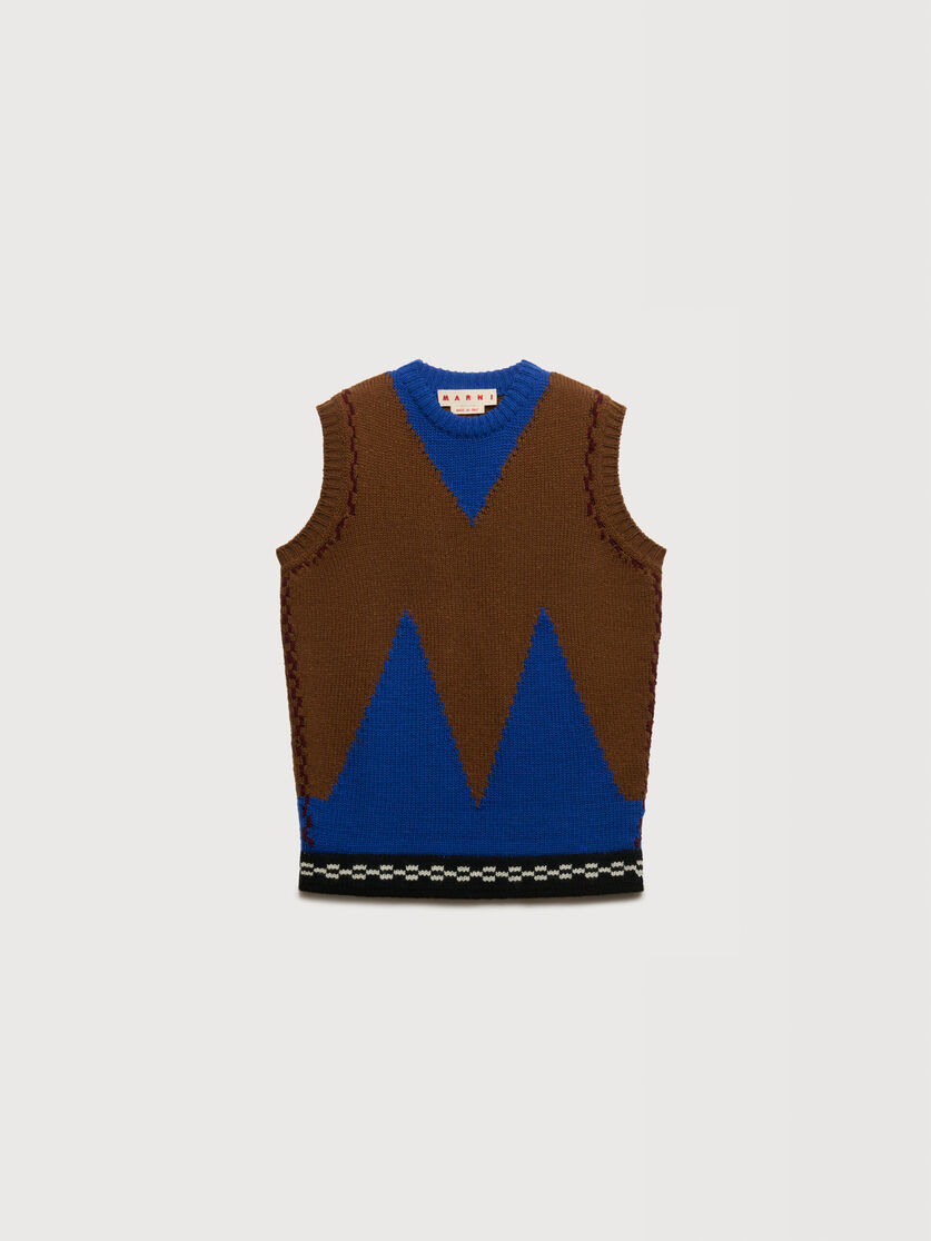 Brown wool vest with M intarsia, Image 1