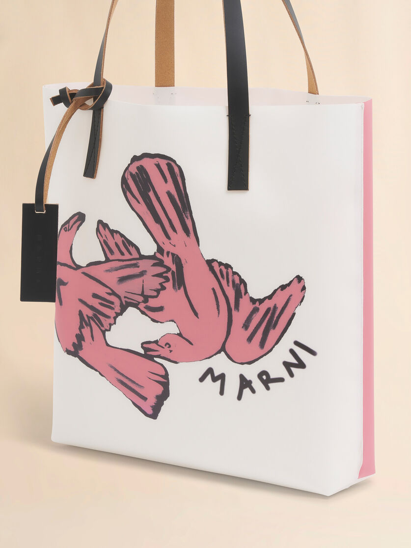 ホワイト ピンク Tribeca ファブリック製トート 鳥のプリント - ショッピングバッグ - Image 5