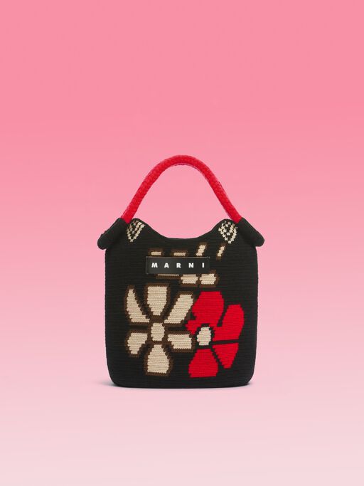 ブラック MARNI MARKET FLOWER BUCKET BAG - ショッピングバッグ
