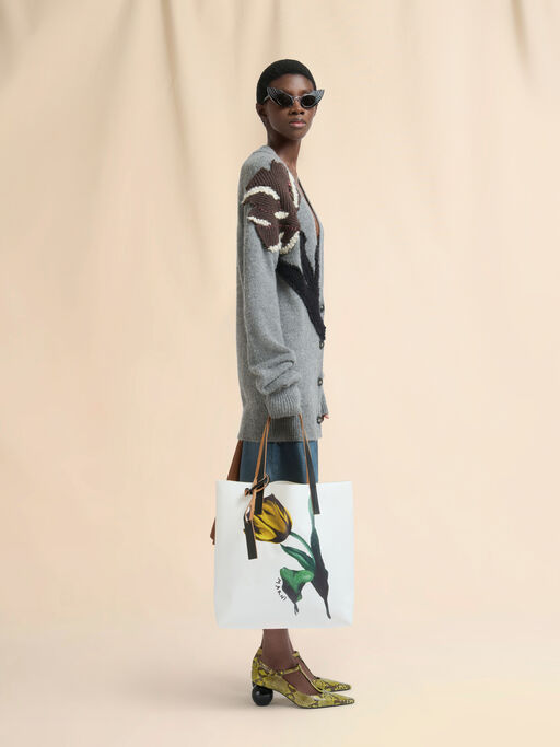 White and yellow fabric Tribeca tote with tulip print - Shopping Bags