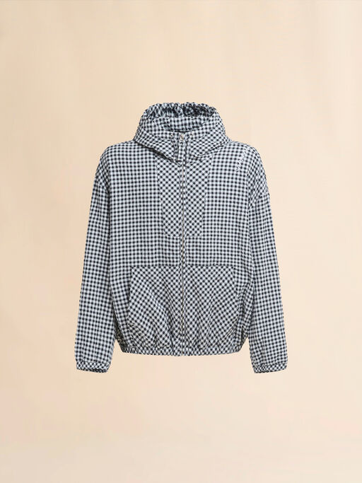 Black and white checked seersucker hooded jacket - Jackets
