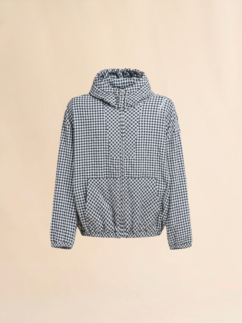 ブラック ホワイト チェック柄シアサッカーフード付きジャケット - ジャケット - Image 1