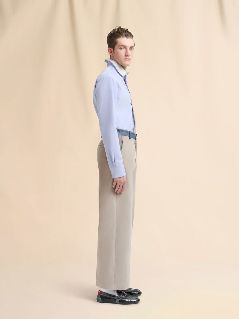 Beige velvet trousers with contrast waistband - Pants - Image 5