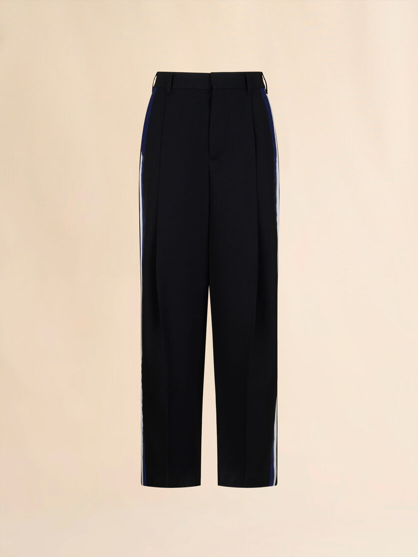 Black wool trousers with bicolour side bands - Pants - Image 1