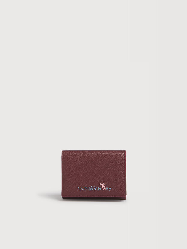 Portefeuille &agrave; trois volets en cuir bordeaux avec broderie Marni Mending - Portefeuilles