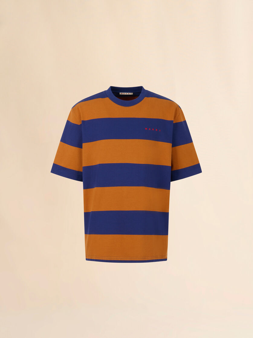 Deep blue and orange maxi-stripe cotton T-shirt, Image 1