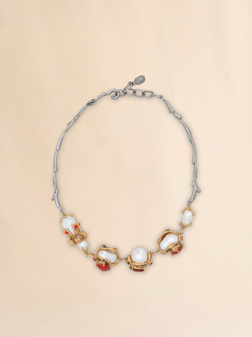Gold and palladium branch necklace with encased pearl charms | Marni