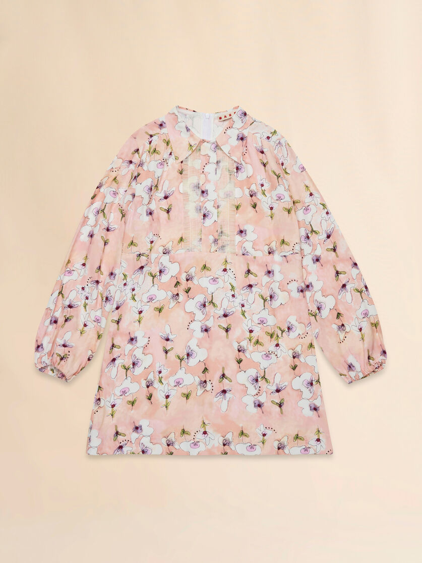 Pink viscose dress with Ninfee print - Dresses - Image 1