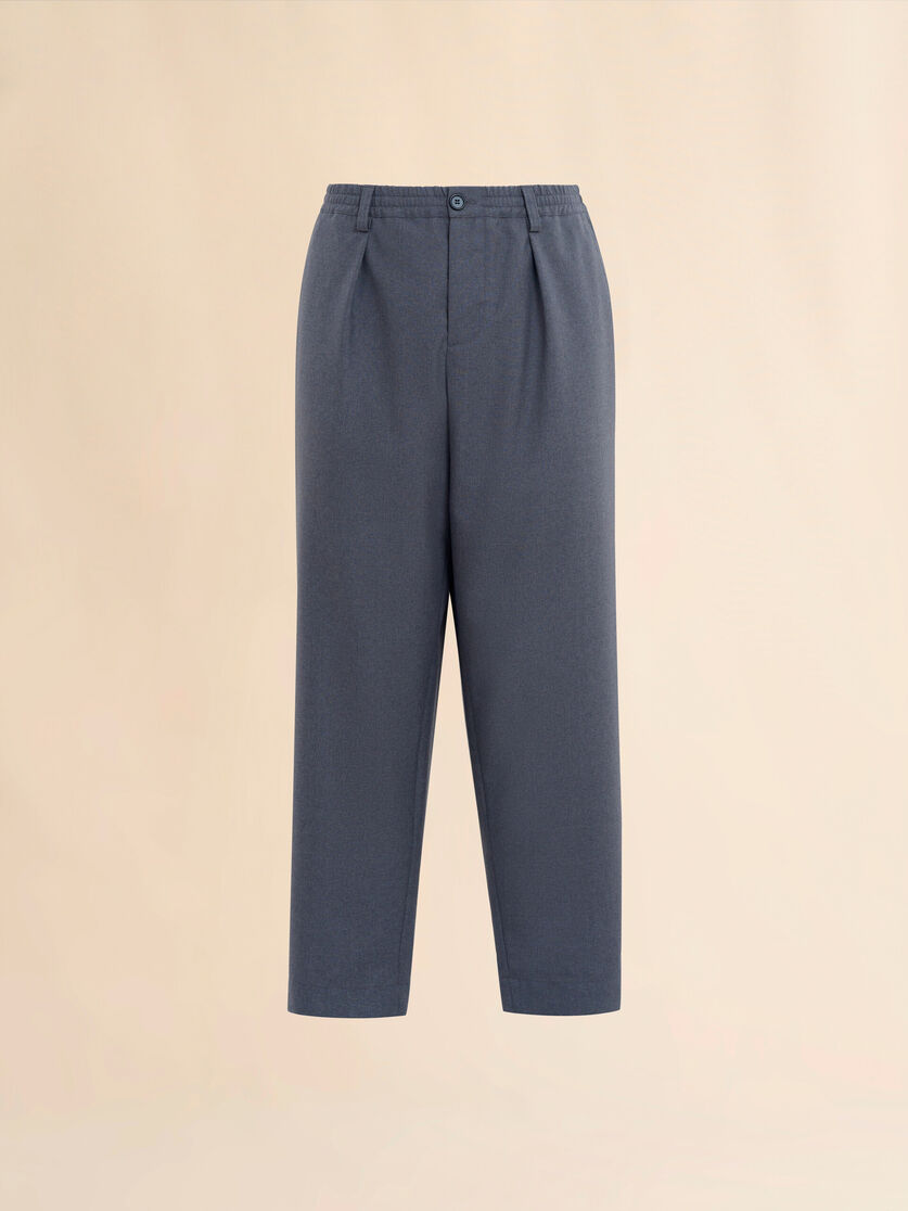 Deep blue tropical wool trousers with drawstring waist - Pants - Image 1