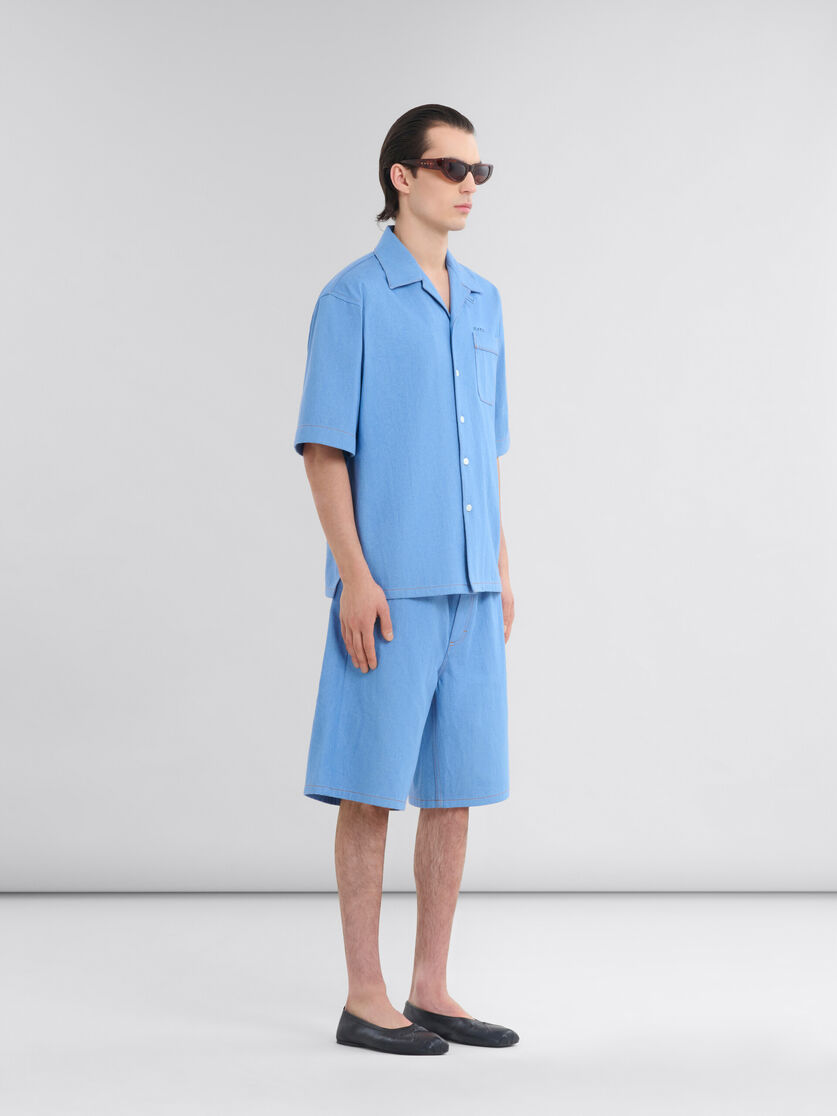 ブルー マルニ メンディングロゴ付き デニム製 ボーリングシャツ | Marni