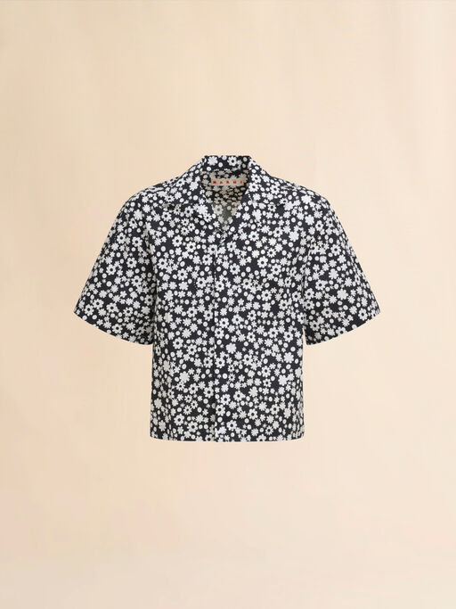 Black and white boxy shirt with Pop Fields motif - Shirts