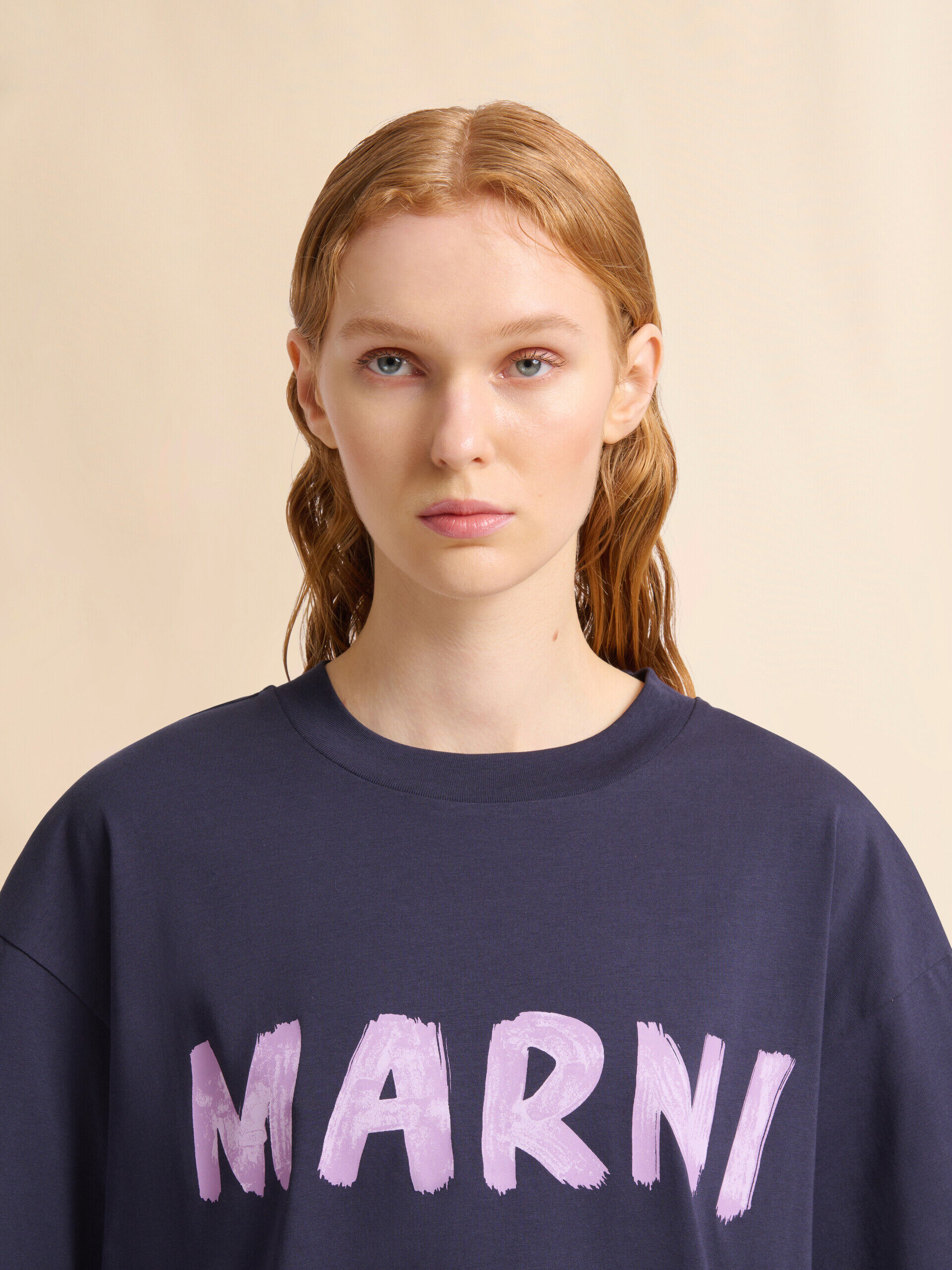 Deep blue organic cotton T-shirt with logo | Marni